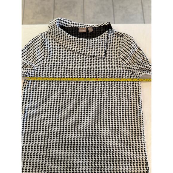 014 Chico's Houndstooth Shoulder Zipper 3/4 Sleeve Collar Pullover Sz 1 (M) Top - Picture 6 of 8